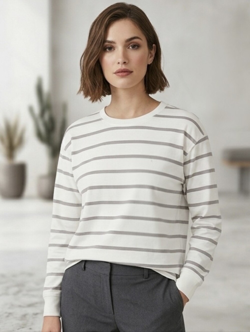 Danskin Women Luxe Tunic Birch Satellite Stripe  Size XL New
